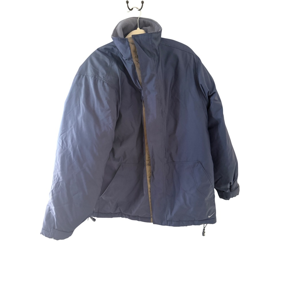 Nike Mens XL Navy Blue Down Fill Winter Parka Jacket Fleece Lined Heavy Puffer